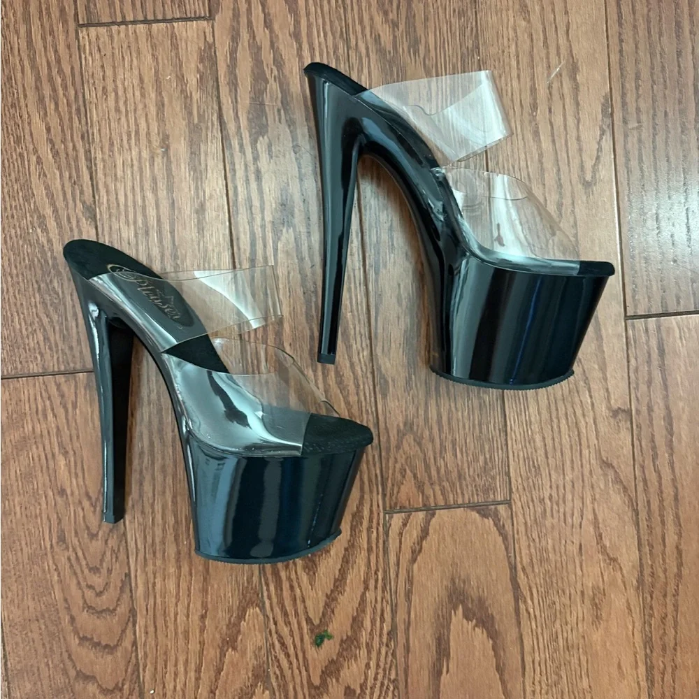 Pleaser clear and Black Platform Heels size 5 womens - Picture 2 of 4